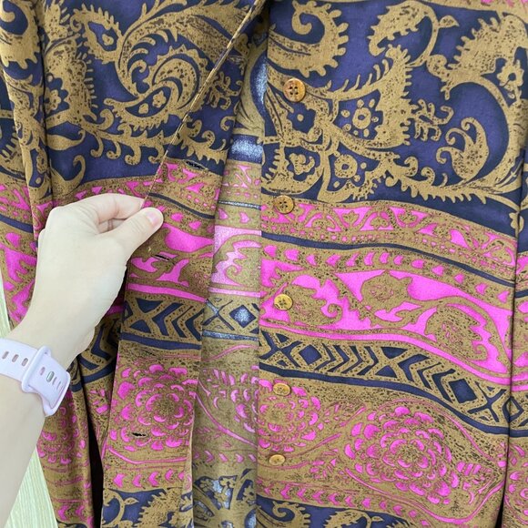 Dana Buchman Brown Print Silk Shirt size 4 - Picture 3 of 4